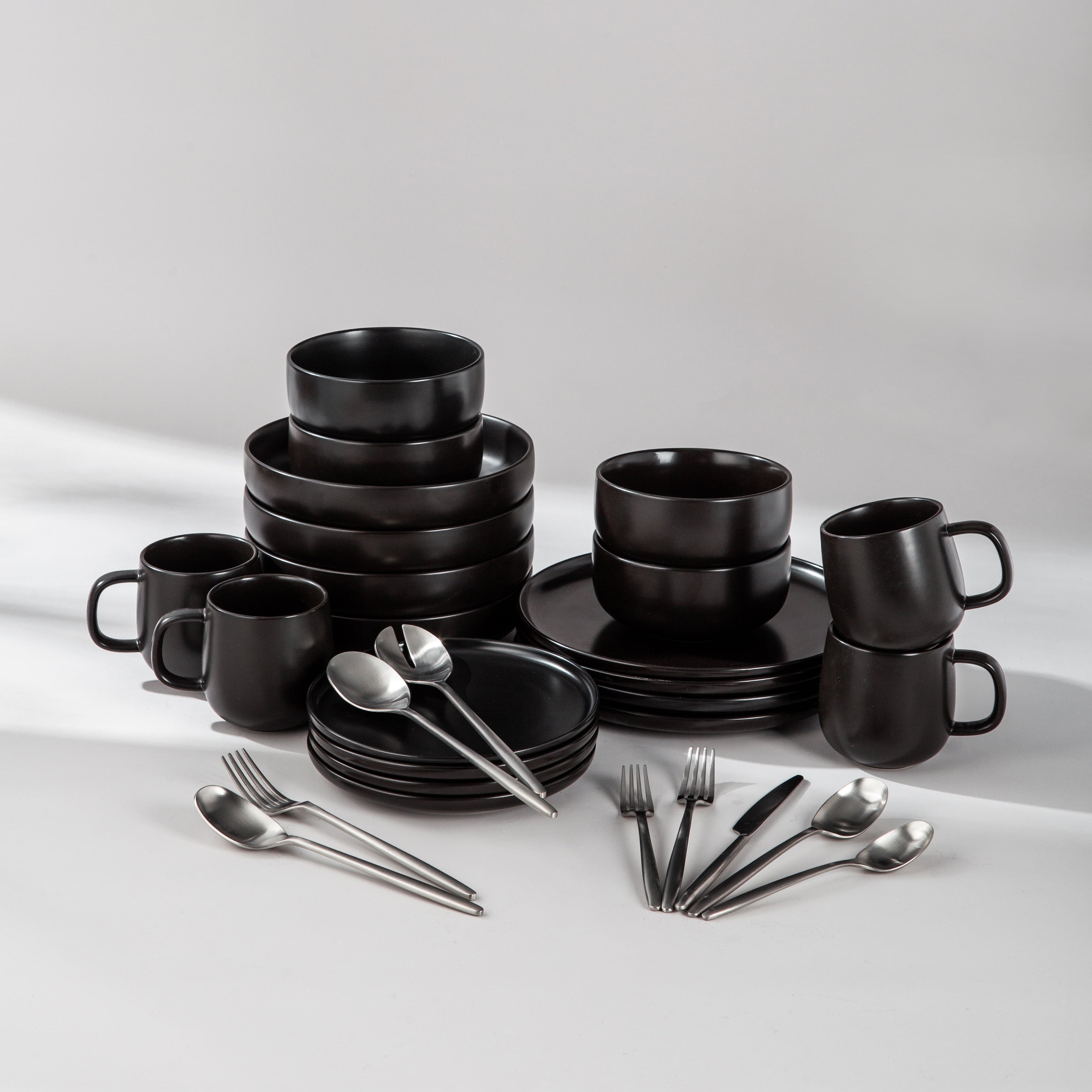 Ultimate Dinnerware Set-JAZZUPCO-Black-Ava Flatware-Matte Silver-JAZZUPCO
