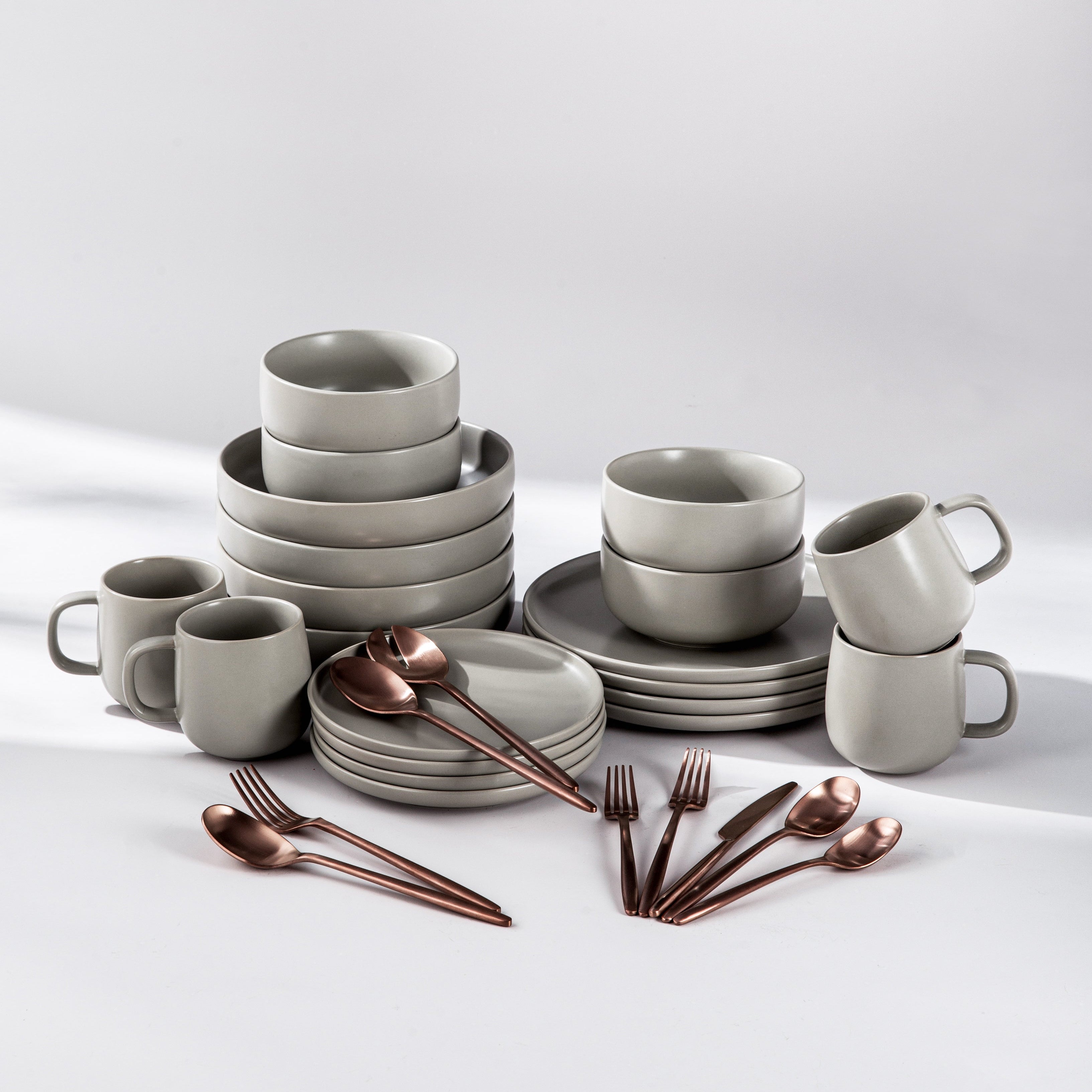 Ultimate Dinnerware Set-JAZZUPCO-Matte Dove Gray-Ava Flatware-Matte Rose Gold-JAZZUPCO