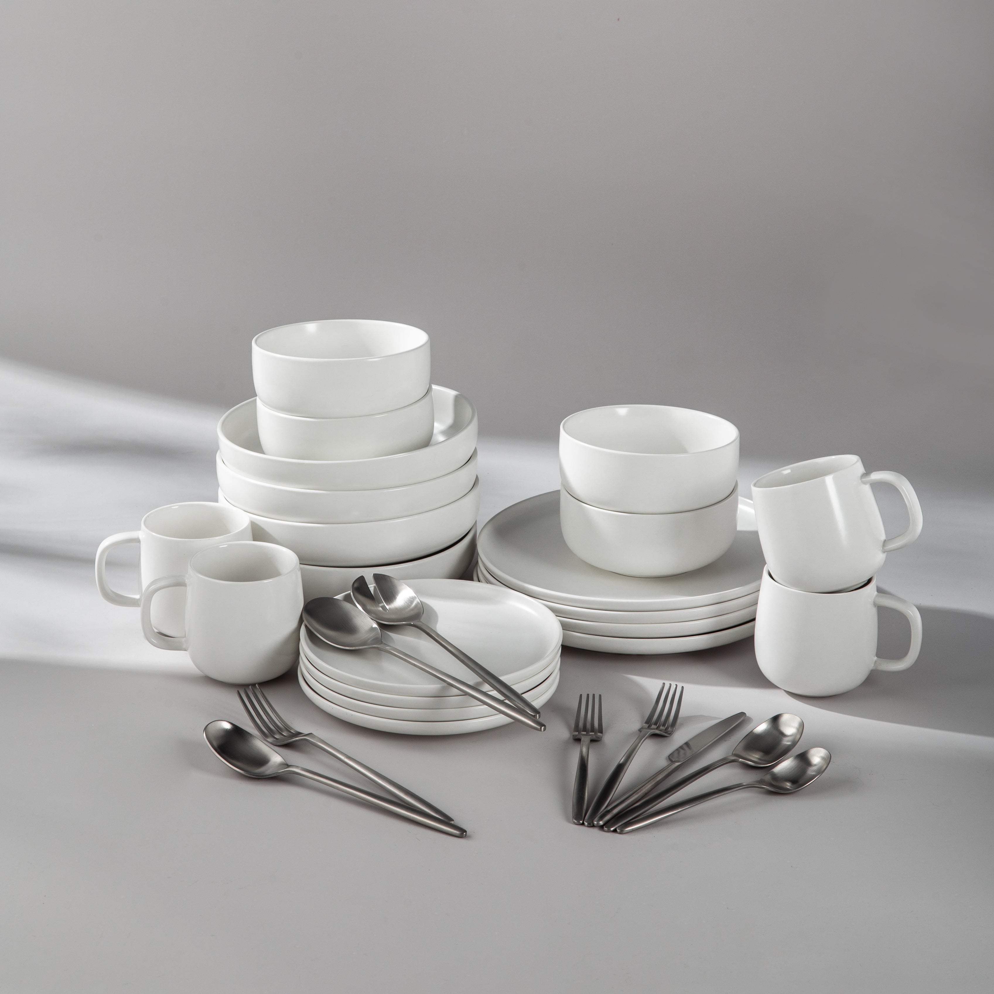 Ultimate Dinnerware Set-JAZZUPCO-Matte White-Ava Flatware-Matte Silver-JAZZUPCO
