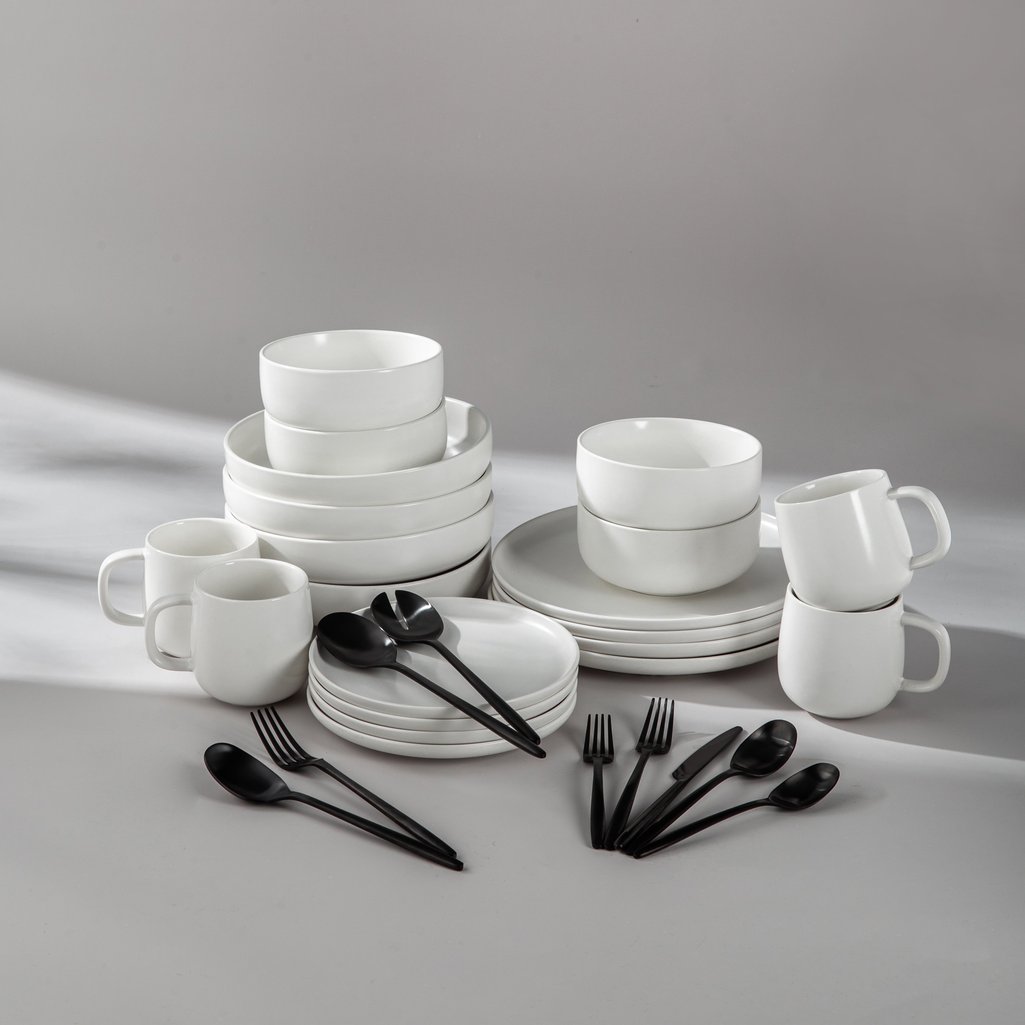 Ultimate Dinnerware Set-JAZZUPCO-Matte White-Ava Flatware-Matte Black-JAZZUPCO