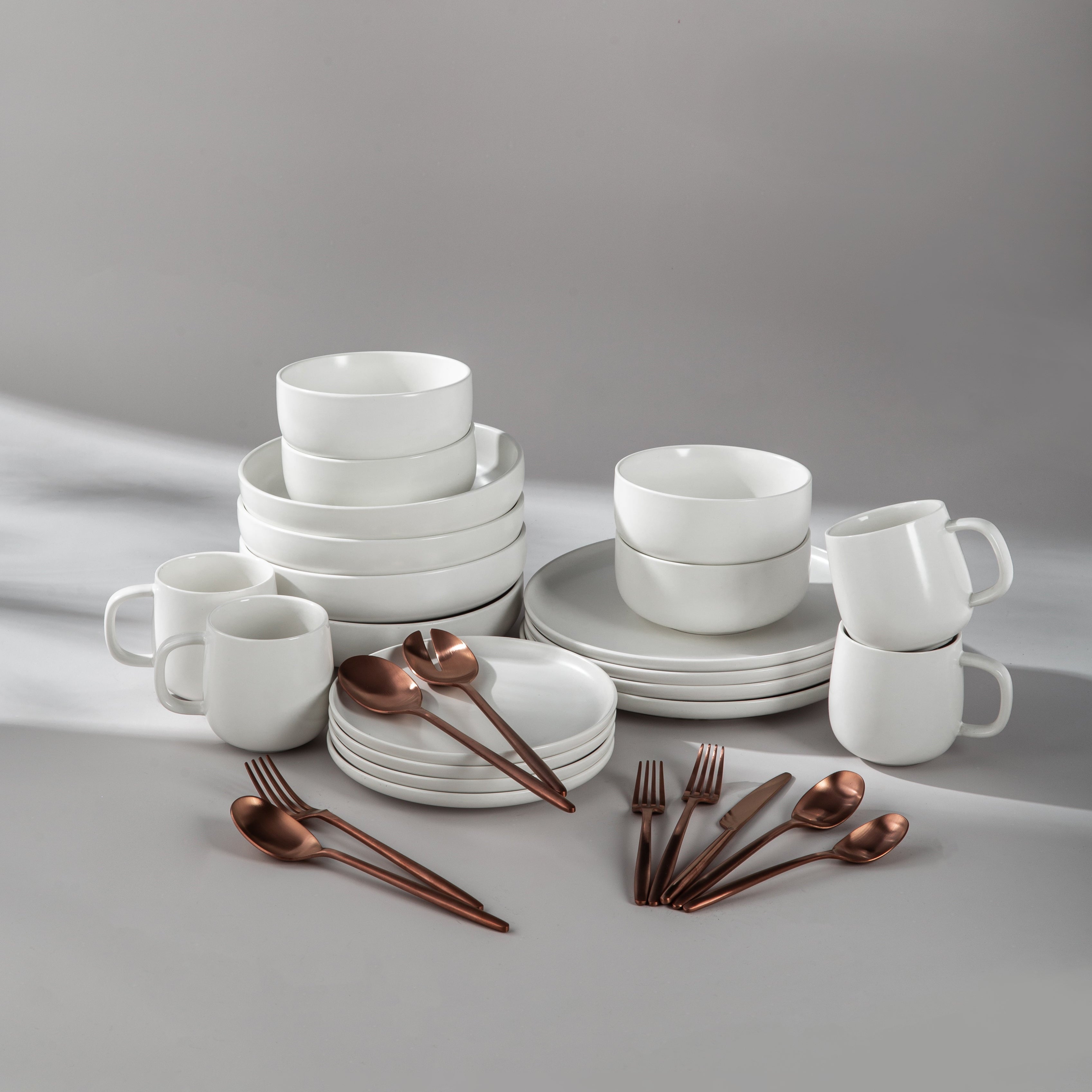 Ultimate Dinnerware Set-JAZZUPCO-Matte White-Ava Flatware-Matte Rose Gold-JAZZUPCO