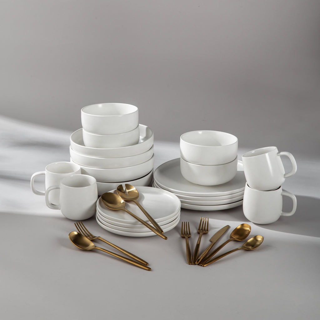 Ultimate Dinnerware Set-JAZZUPCO-Matte White-Ava Flatware-Matte Gold-JAZZUPCO
