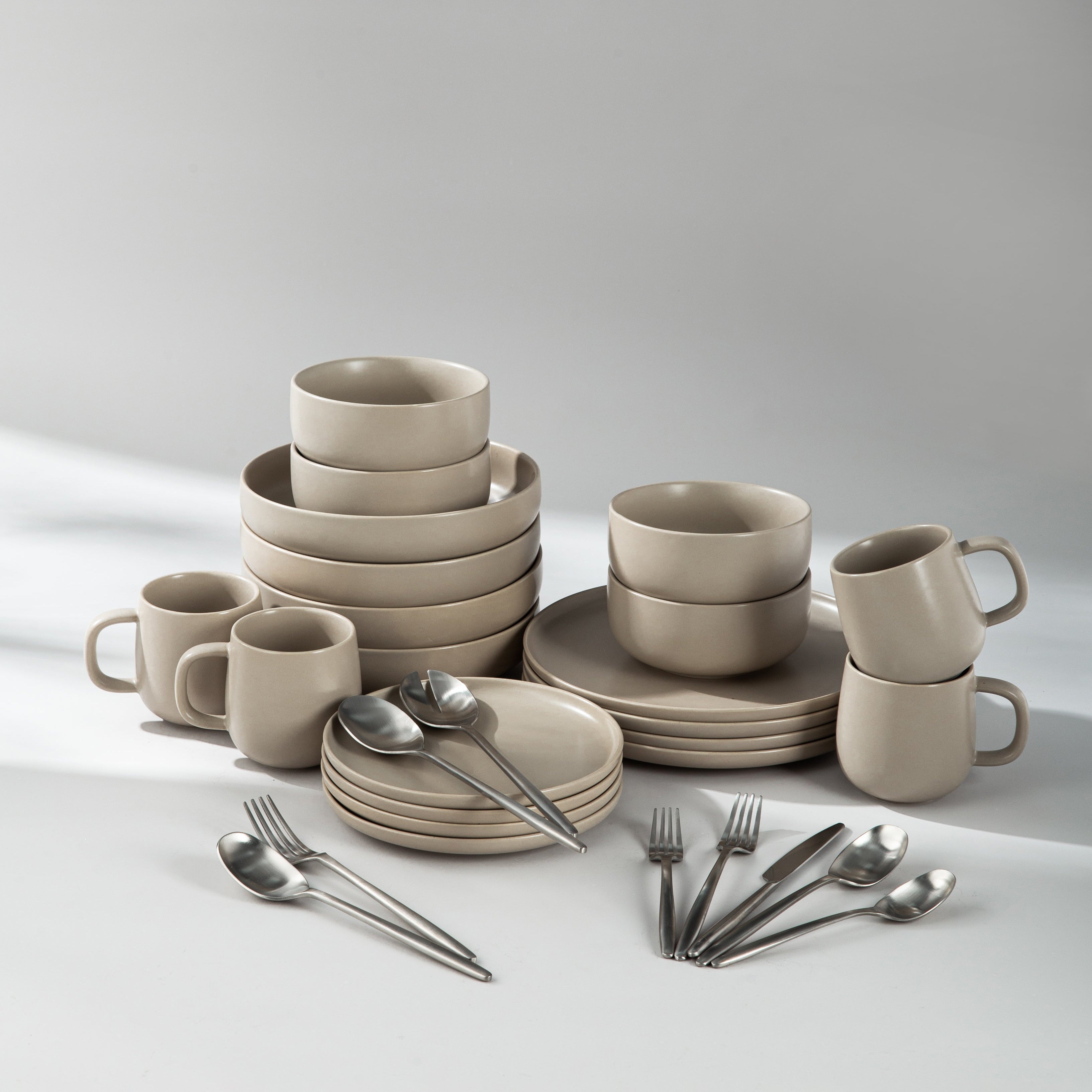 Ultimate Dinnerware Set-JAZZUPCO-Matte Taupe-Ava Flatware-Matte Silver-JAZZUPCO