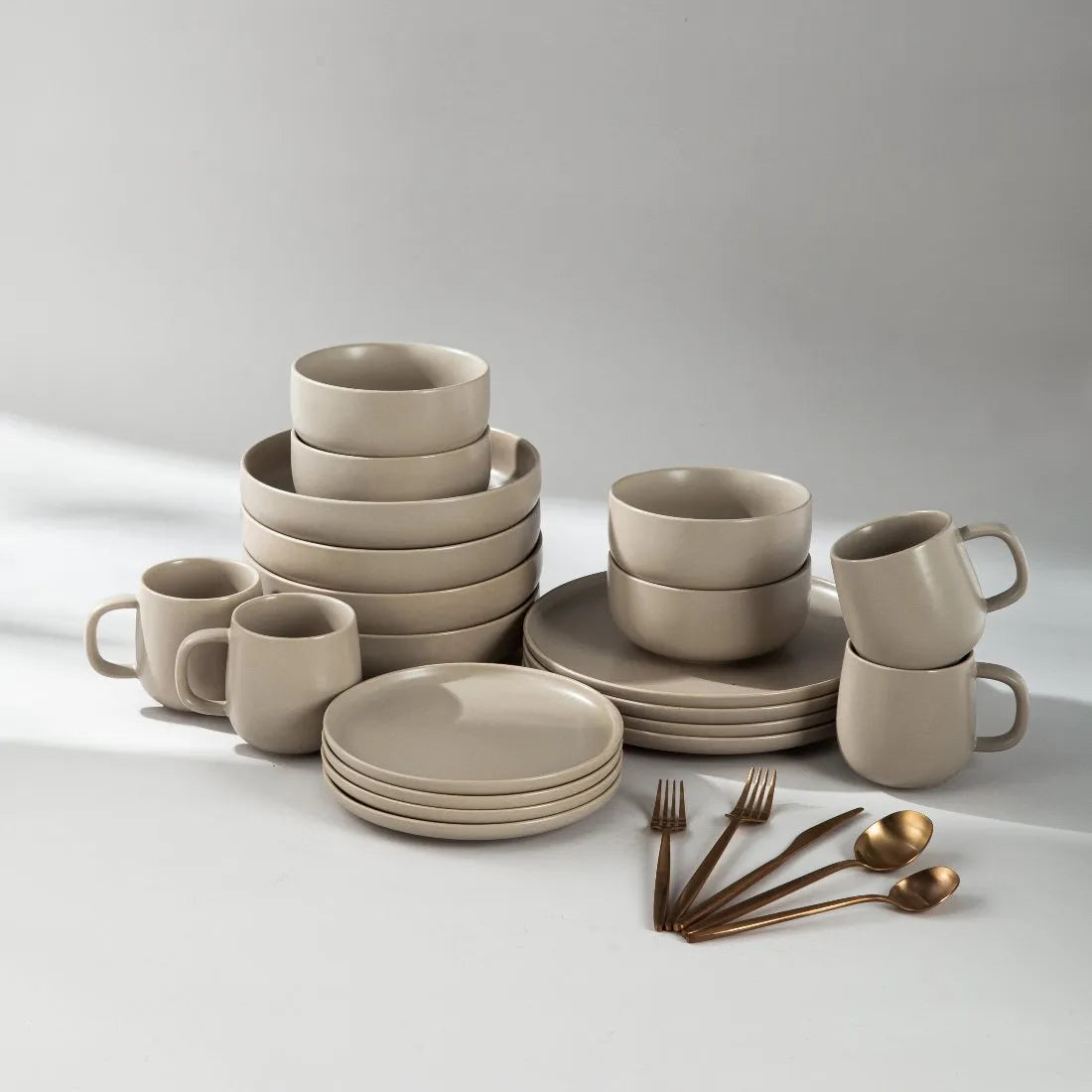 Dinnerware Set Bundle-JAZZUPCO-Matte Taupe-Minimalist Flatware 2.0 - Matte Rose Gold (4 Person Set)-JAZZUPCO