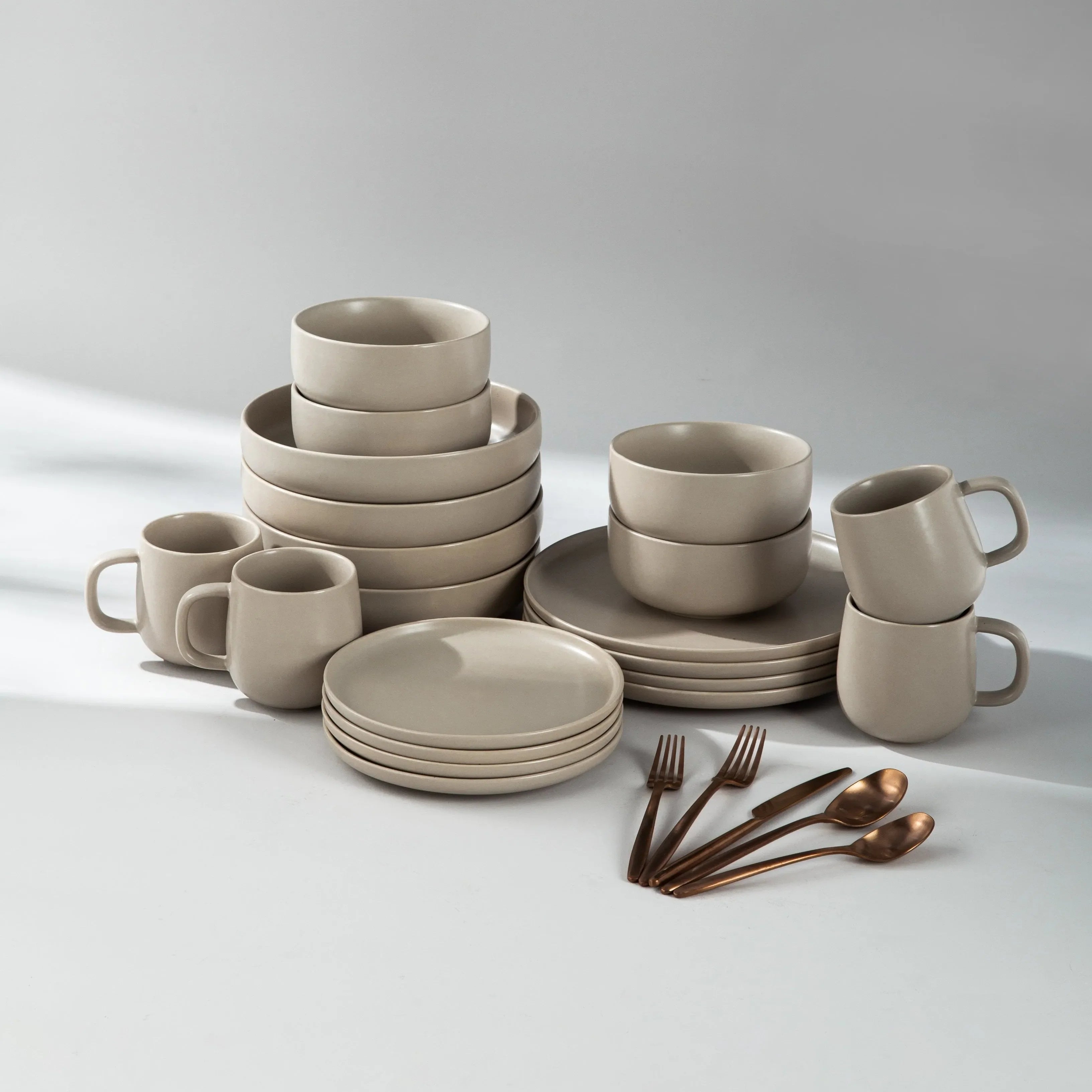 Dinnerware Set Bundle-JAZZUPCO-Matte Taupe-Ava Flatware - Matte Rose Gold (4 Person Set)-JAZZUPCO