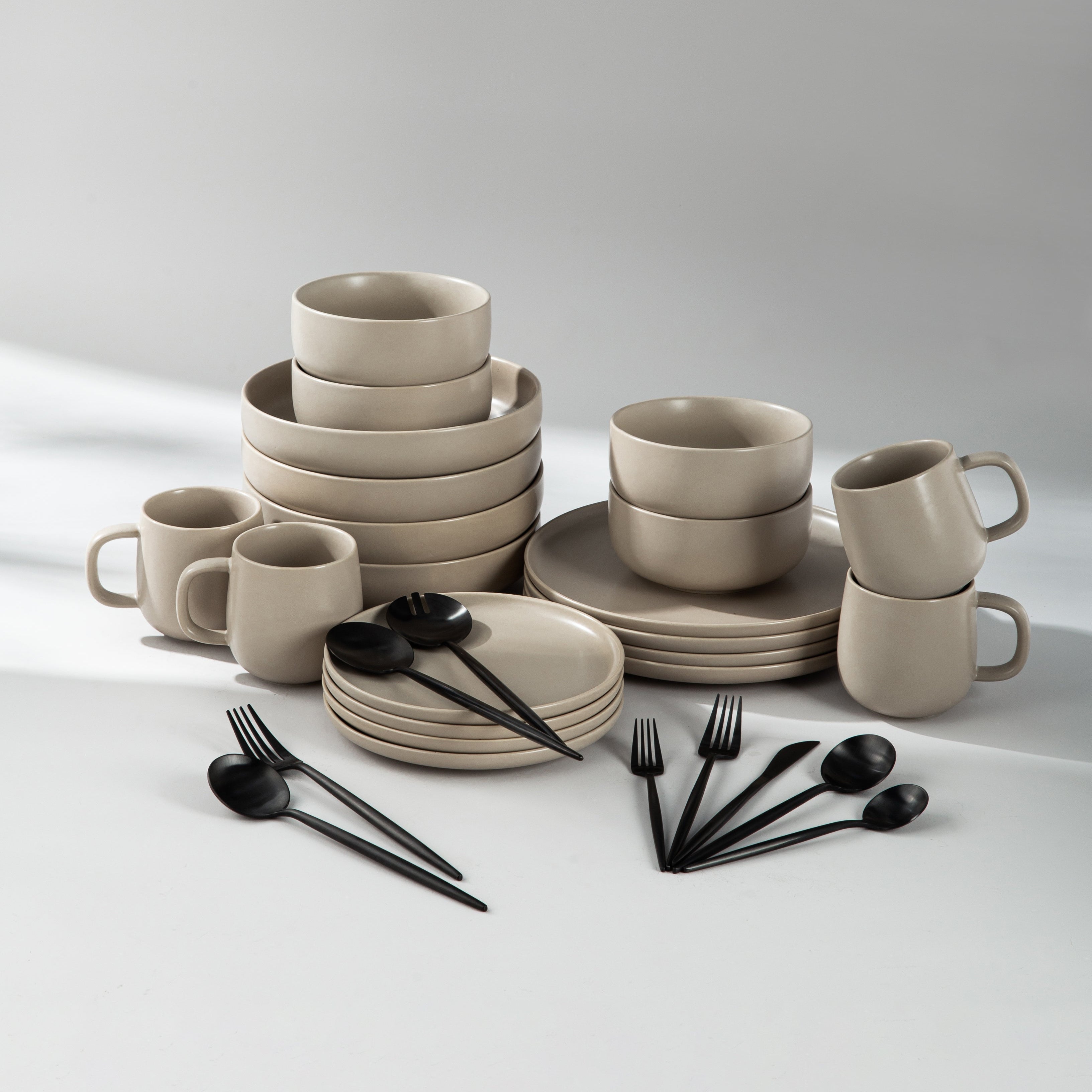 Ultimate Dinnerware Set-JAZZUPCO-Matte Taupe-Minimalist Flatware 2.0-Matte Black-JAZZUPCO