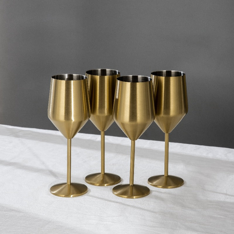 Wine Glasses and Cups-JazzUpCo-Matte Gold-4 Wine Glasses-JAZZUPCO