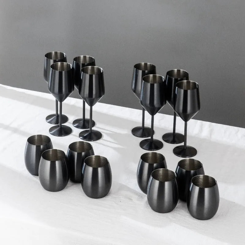 The Wine Glasses and Cups-JazzUpCo-Matte Black-8 Wine Glasses & 8 Cups-JAZZUPCO