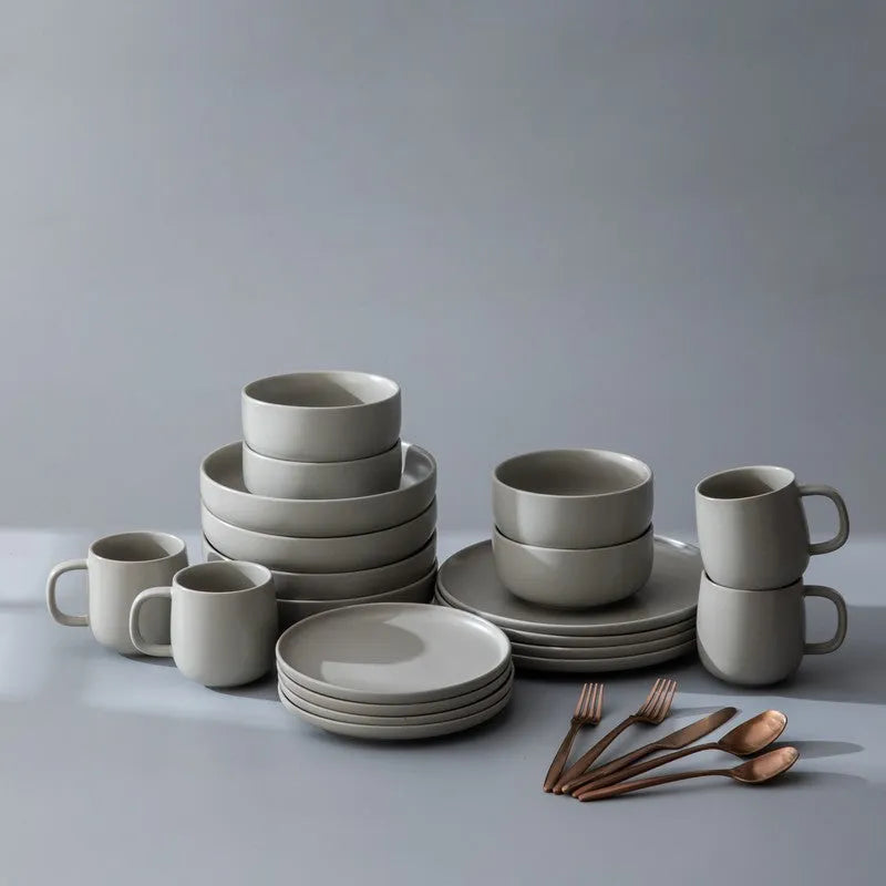 Dinnerware Set Bundle-JAZZUPCO-Matte Dove Gray-Ava Flatware - Matte Rose Gold (4 Person Set)-JAZZUPCO