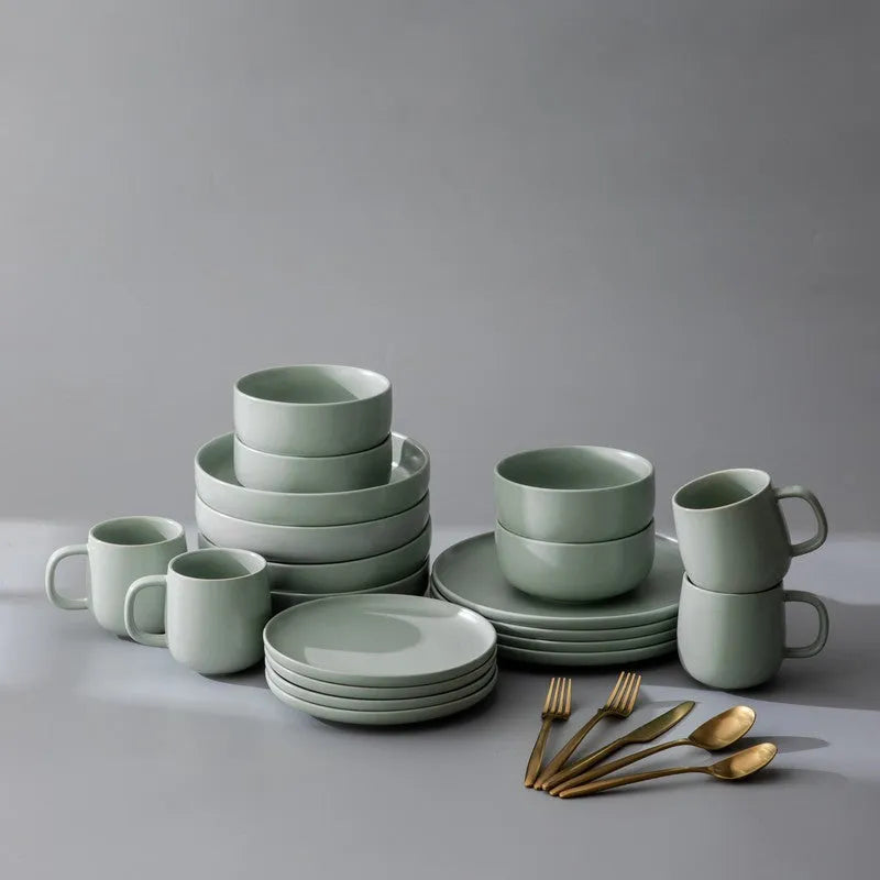 Dinnerware Set Bundle-JAZZUPCO-Matte Sage Green-Ava Flatware - Matte Gold (4 Person Set)-JAZZUPCO