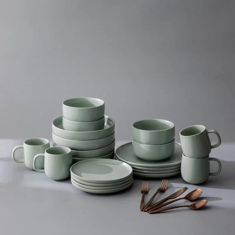 Dinnerware Set Bundle-JAZZUPCO-Matte Sage Green-Ava Flatware - Matte Rose Gold (4 Person Set)-JAZZUPCO