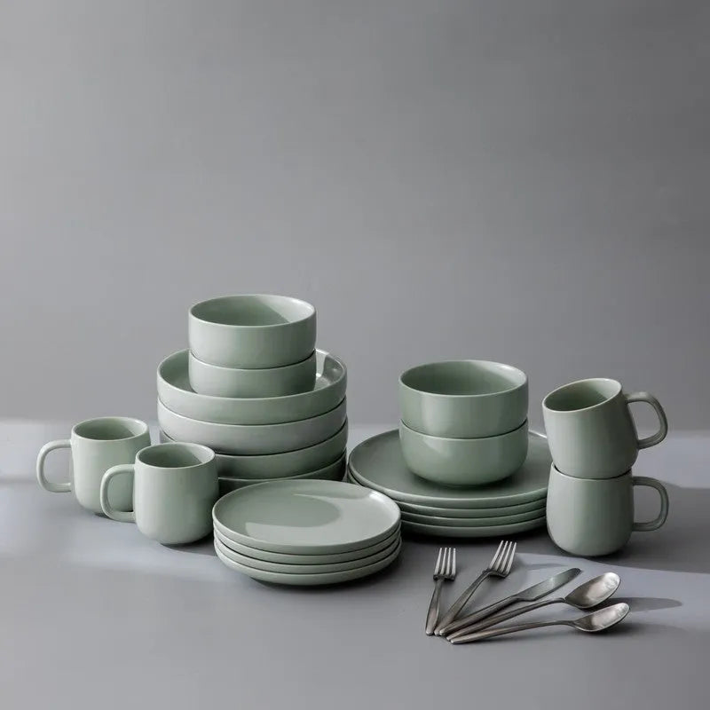 Dinnerware Set Bundle-JAZZUPCO-Matte Sage Green-Ava Flatware - Matte Silver (4 Person Set)-JAZZUPCO