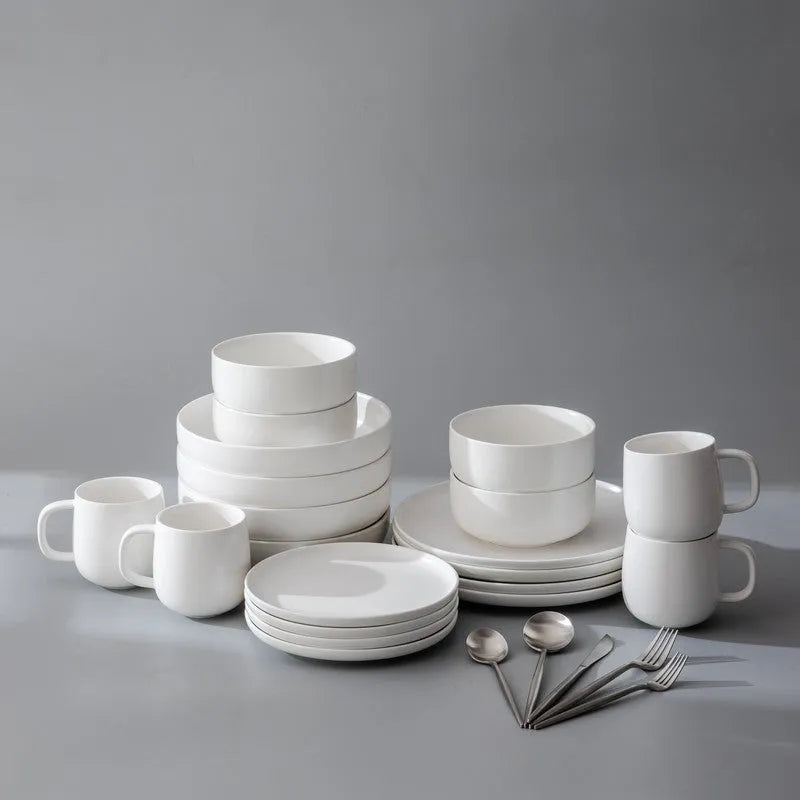 Dinnerware Set Bundle-JAZZUPCO-Matte White-Minimalist Flatware - Matte Silver (4 Person Set)-JAZZUPCO