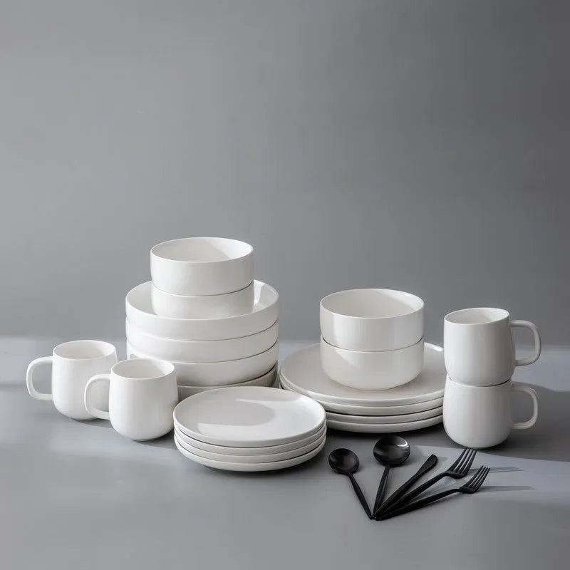 Dinnerware Set Bundle-JAZZUPCO-Matte White-Minimalist Flatware - Matte Black (4 Person Set)-JAZZUPCO