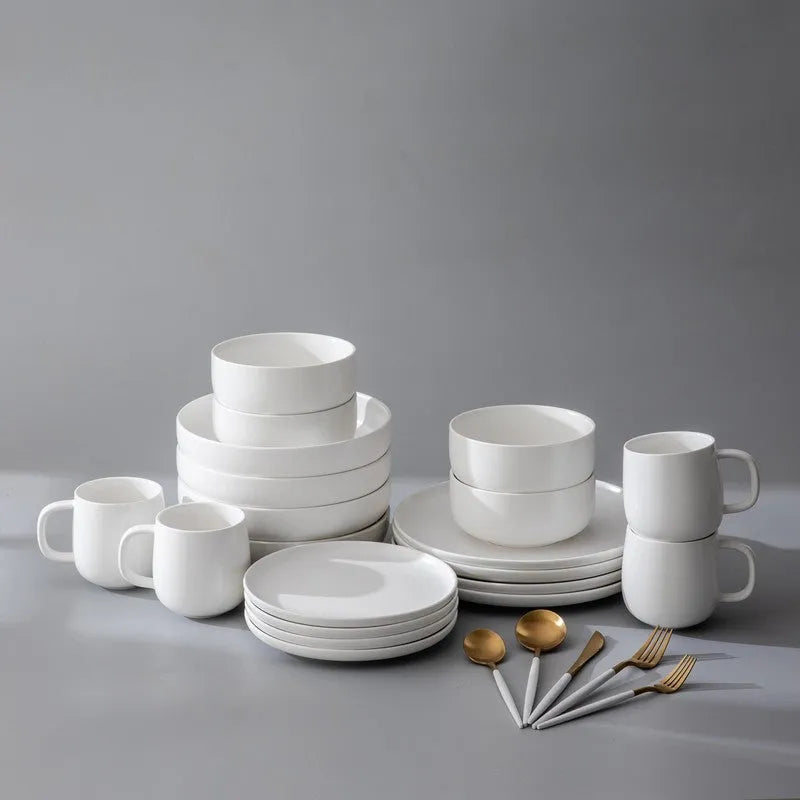 Dinnerware Set Bundle-JAZZUPCO-Matte White-French Flatware - White & Gold (4 Person Set)-JAZZUPCO