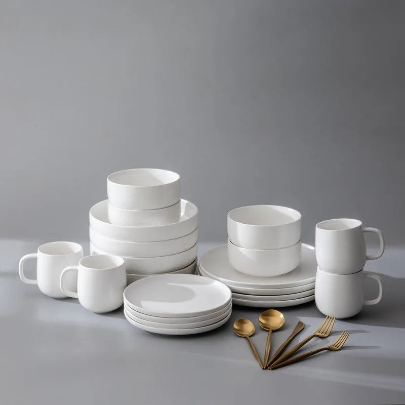 Dinnerware Set Bundle-JAZZUPCO-Matte White-Minimalist Flatware - Matte Gold (4 Person Set)-JAZZUPCO