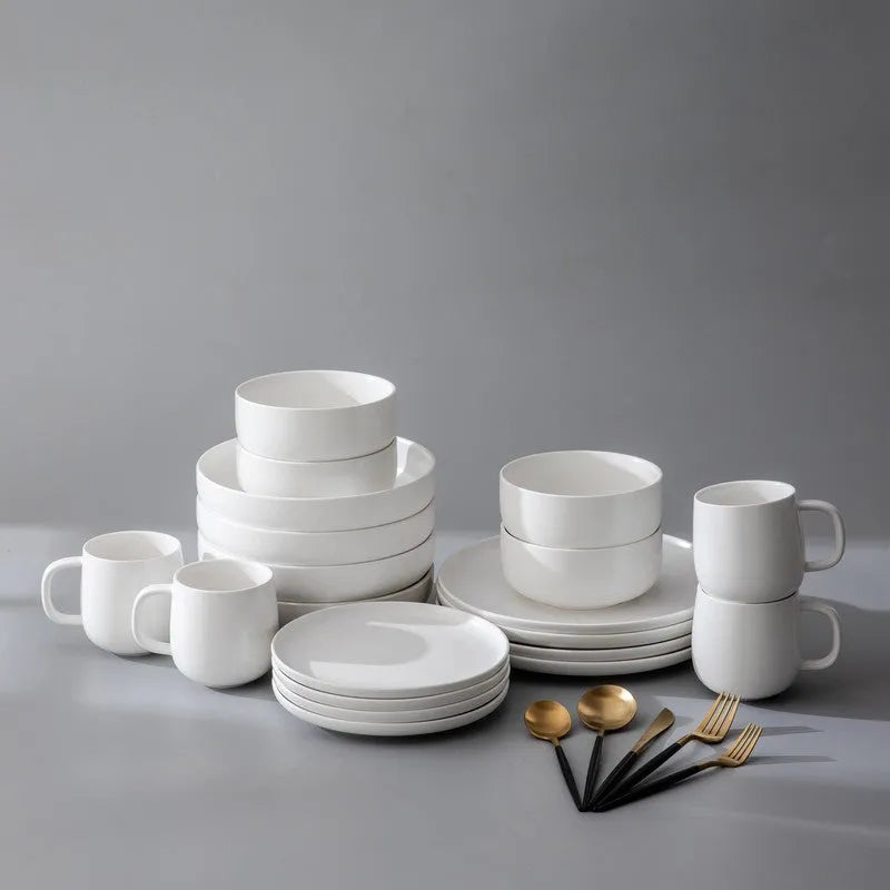 Dinnerware Set Bundle-JAZZUPCO-Matte White-French Flatware - Black & Gold (4 Person Set)-JAZZUPCO