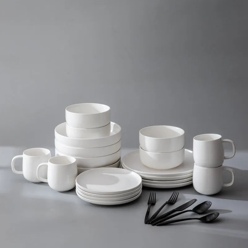 Dinnerware Set Bundle-JAZZUPCO-Matte White-Ava Flatware - Matte Black (4 Person Set)-JAZZUPCO