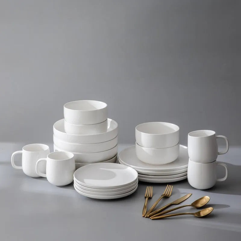 Dinnerware Set Bundle-JAZZUPCO-Matte White-Ava Flatware - Matte Gold (4 Person Set)-JAZZUPCO