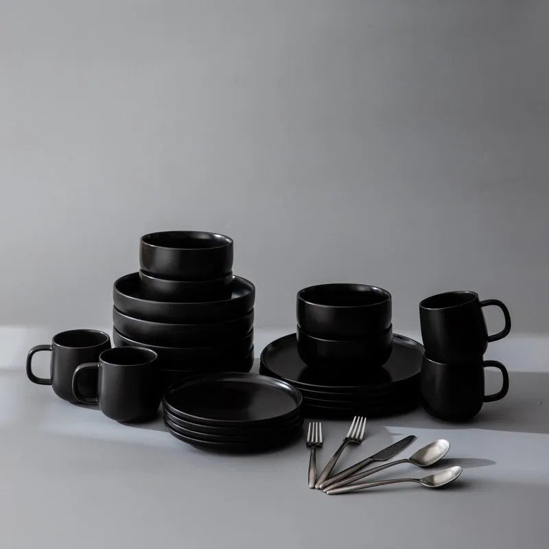 Dinnerware Set Bundle-JAZZUPCO-Black-Ava Flatware - Matte Silver (4 Person Set)-JAZZUPCO