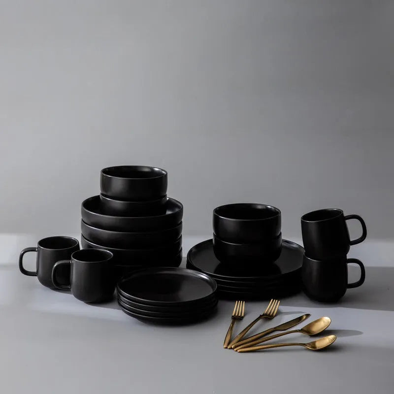 Dinnerware Set Bundle-JAZZUPCO-Black-Ava Flatware - Matte Gold (4 Person Set)-JAZZUPCO