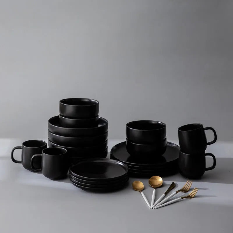 Dinnerware Set Bundle-JAZZUPCO-Black-French Flatware - White & Gold (4 Person Set)-JAZZUPCO