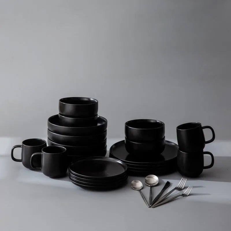 Dinnerware Set Bundle-JAZZUPCO-Black-Minimalist Flatware - Matte Silver (4 Person Set)-JAZZUPCO