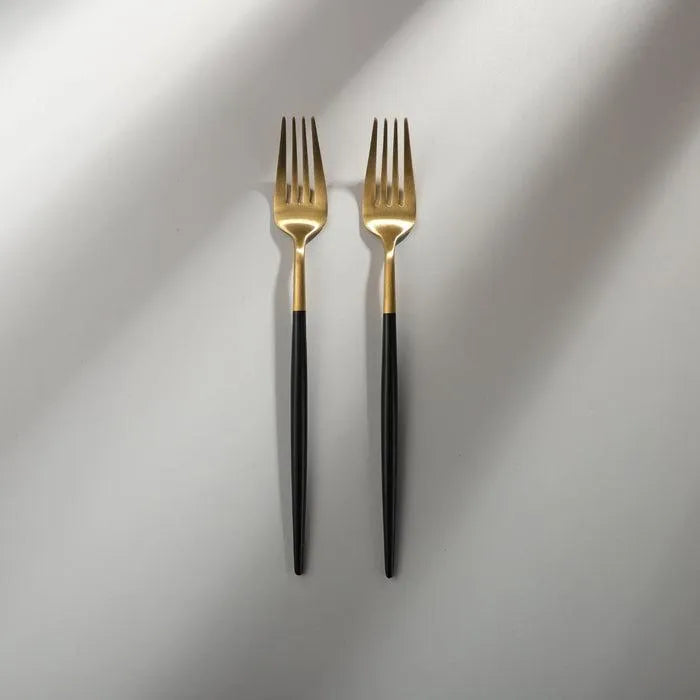 Minimalist/ French Flatware Salad Servers, Serving Utensils & Individual Pieces-JAZZUPCO-Black & Gold-Dinner Fork (2 Pieces)-JAZZUPCO