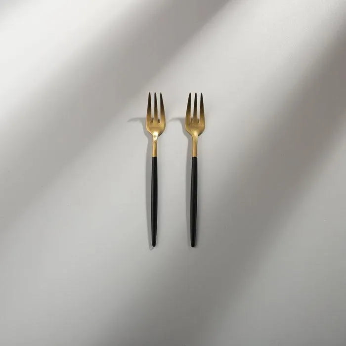 Minimalist/ French Flatware Salad Servers, Serving Utensils & Individual Pieces-JAZZUPCO-Black & Gold-Fruit Fork (2 Pieces)-JAZZUPCO