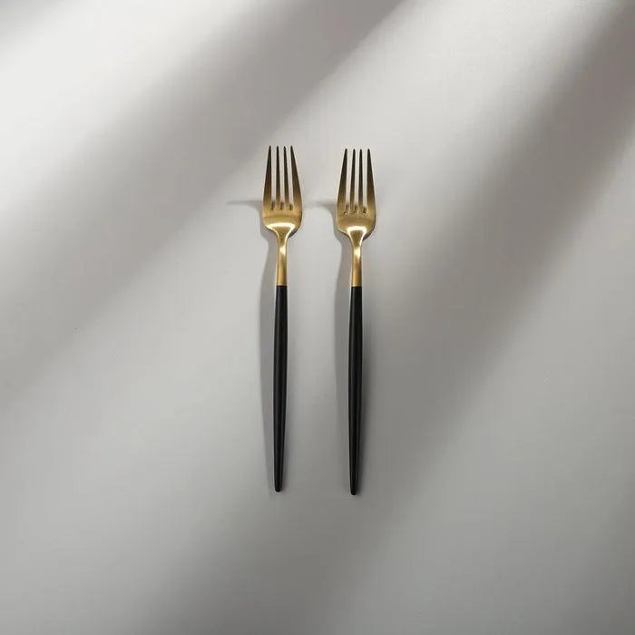 Minimalist/ French Flatware Salad Servers, Serving Utensils & Individual Pieces-JAZZUPCO-Black & Gold-Salad Fork (2 Pieces)-JAZZUPCO