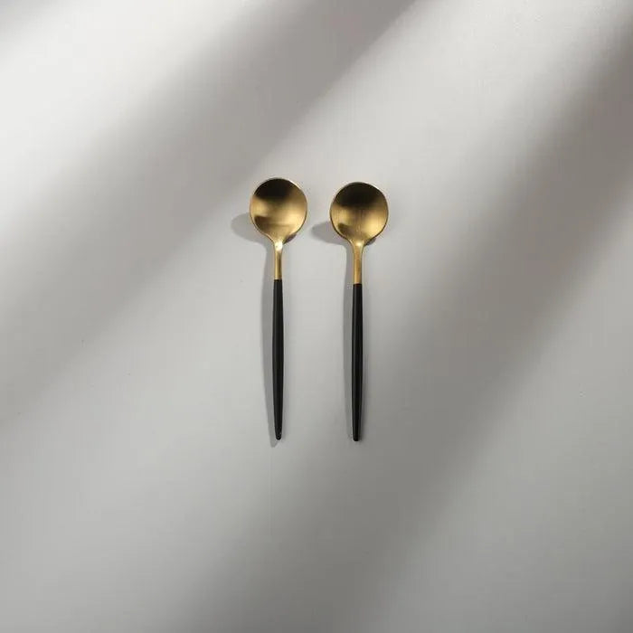 Minimalist/ French Flatware Salad Servers, Serving Utensils & Individual Pieces-JAZZUPCO-Black & Gold-Teaspoon (2 Pieces)-JAZZUPCO