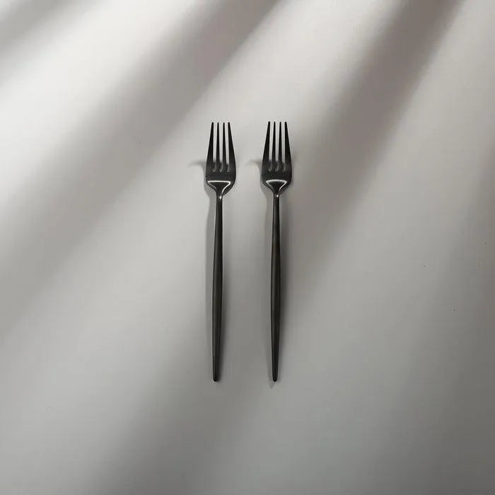 Minimalist/ French Flatware Salad Servers, Serving Utensils & Individual Pieces-JAZZUPCO-Matte Black-Dinner Fork (2 Pieces)-JAZZUPCO