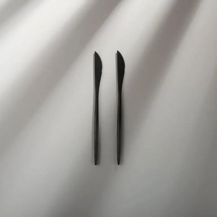 Minimalist/ French Flatware Salad Servers, Serving Utensils & Individual Pieces-JAZZUPCO-Matte Black-Dinner Knife (2 Pieces)-JAZZUPCO