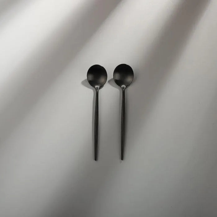 Minimalist/ French Flatware Salad Servers, Serving Utensils & Individual Pieces-JAZZUPCO-Matte Black-Dessert Spoon (2 Pieces)-JAZZUPCO