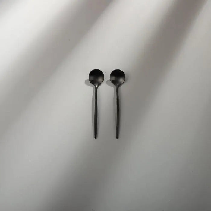 Minimalist/ French Flatware Salad Servers, Serving Utensils & Individual Pieces-JAZZUPCO-Matte Black-Teaspoon (2 Pieces)-JAZZUPCO