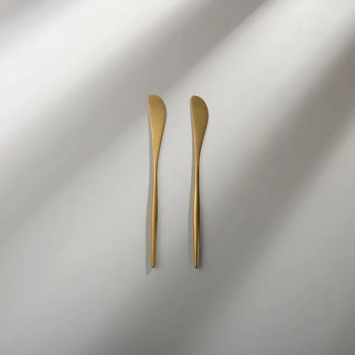 Minimalist/ French Flatware Salad Servers, Serving Utensils & Individual Pieces-JAZZUPCO-Matte Gold-Butter Knife (2 Pieces)-JAZZUPCO