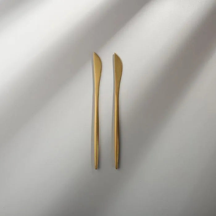 Minimalist/ French Flatware Salad Servers, Serving Utensils & Individual Pieces-JAZZUPCO-Matte Gold-Dessert Knife (2 Pieces)-JAZZUPCO