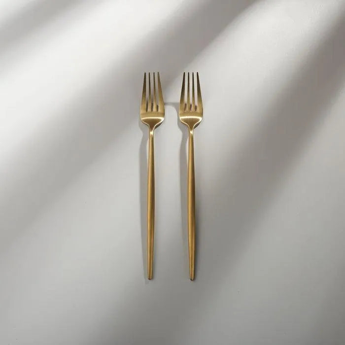 Minimalist/ French Flatware Salad Servers, Serving Utensils & Individual Pieces-JAZZUPCO-Matte Gold-Dinner Fork (2 Pieces)-JAZZUPCO