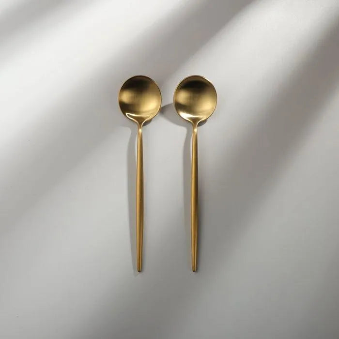 Minimalist/ French Flatware Salad Servers, Serving Utensils & Individual Pieces-JAZZUPCO-Matte Gold-Dinner Spoon (2 Pieces)-JAZZUPCO