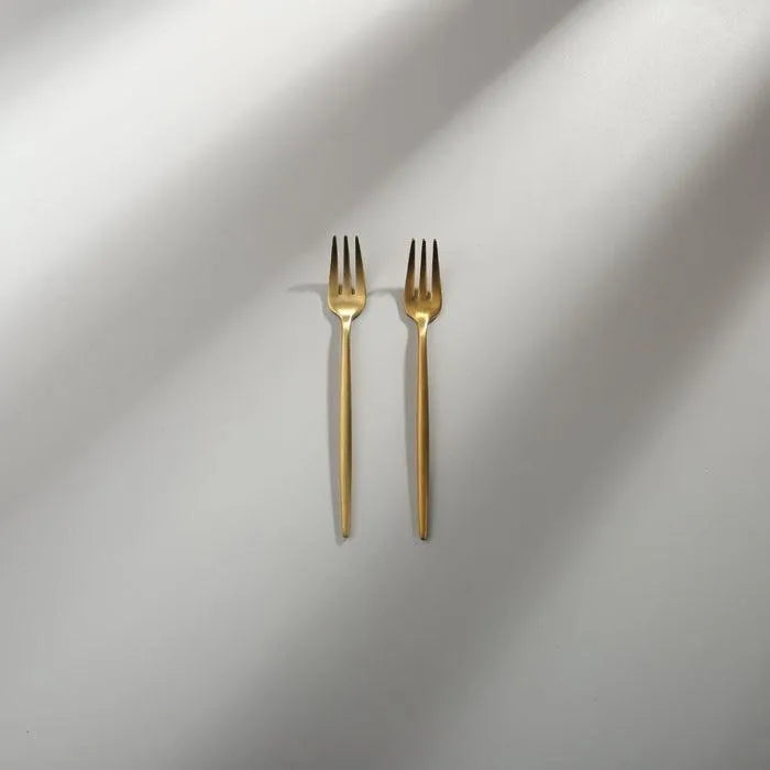 Minimalist/ French Flatware Salad Servers, Serving Utensils & Individual Pieces-JAZZUPCO-Matte Gold-Fruit Fork (2 Pieces)-JAZZUPCO