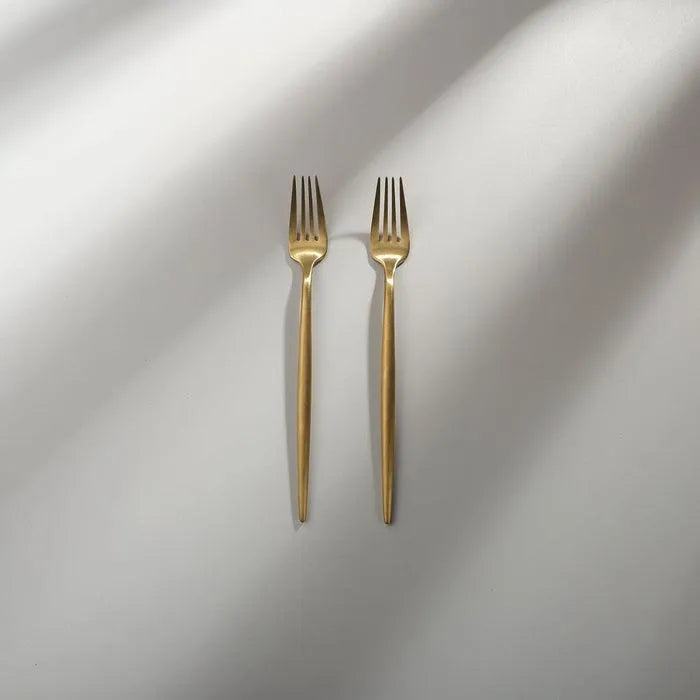 Minimalist/ French Flatware Salad Servers, Serving Utensils & Individual Pieces-JAZZUPCO-Matte Gold-Salad Fork (2 Pieces)-JAZZUPCO