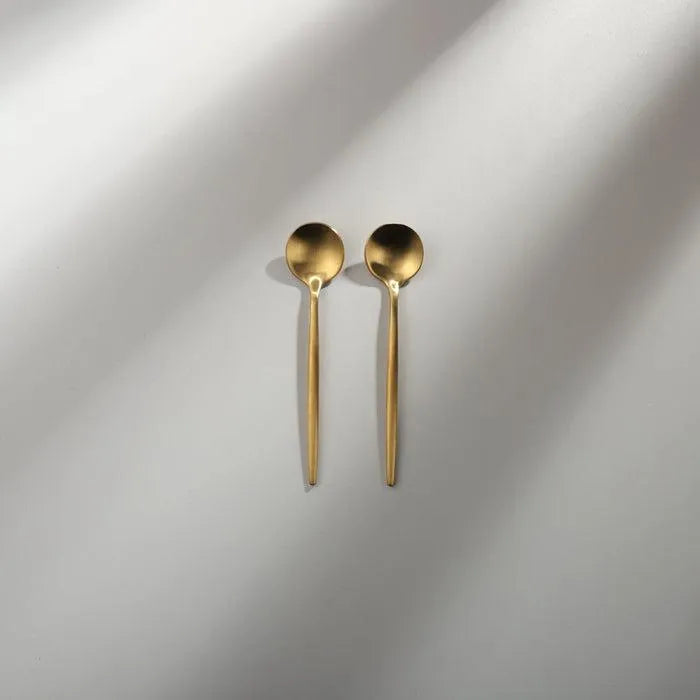 Minimalist/ French Flatware Salad Servers, Serving Utensils & Individual Pieces-JAZZUPCO-Matte Gold-Teaspoon (2 Pieces)-JAZZUPCO
