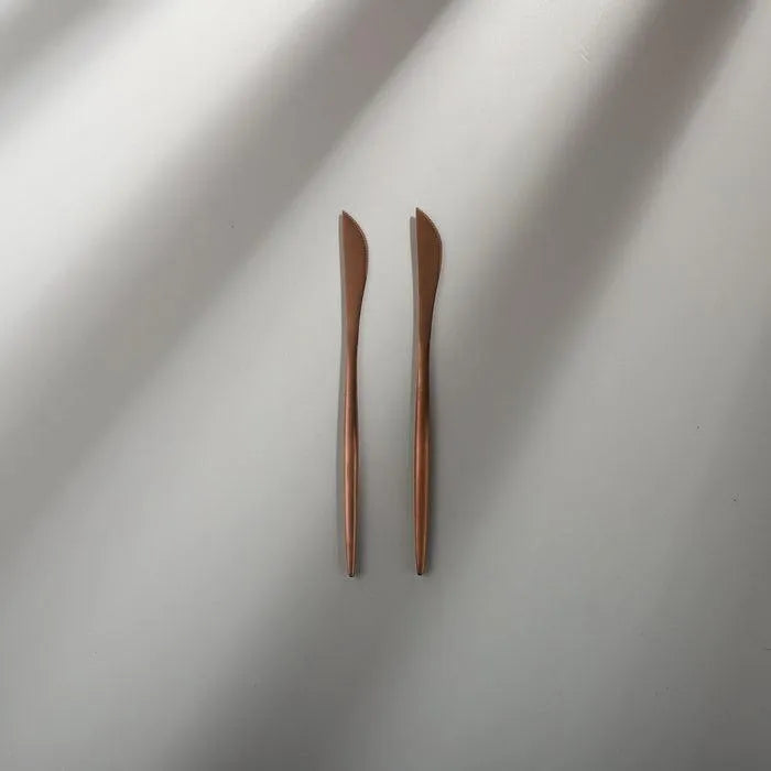 Minimalist/ French Flatware Salad Servers, Serving Utensils & Individual Pieces-JAZZUPCO-Matte Rose Gold-Dessert Knife (2 Pieces)-JAZZUPCO
