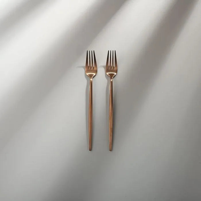 Minimalist/ French Flatware Salad Servers, Serving Utensils & Individual Pieces-JAZZUPCO-Matte Rose Gold-Dinner Fork (2 Pieces)-JAZZUPCO