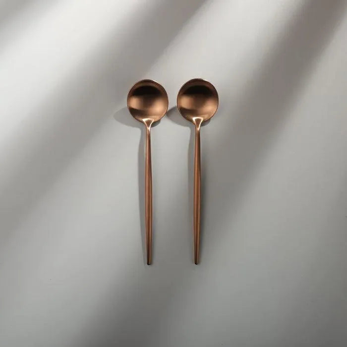 Minimalist/ French Flatware Salad Servers, Serving Utensils & Individual Pieces-JAZZUPCO-Matte Rose Gold-Dinner Spoon (2 Pieces)-JAZZUPCO