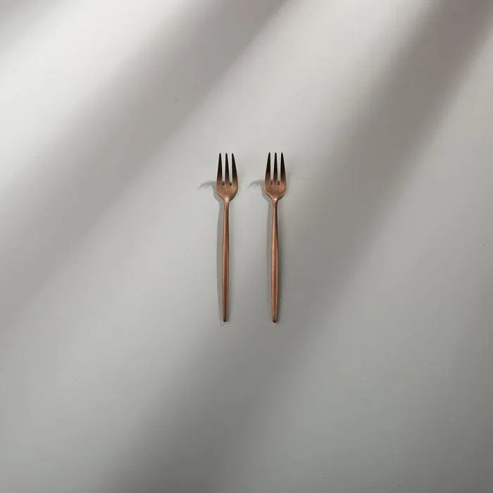 Minimalist/ French Flatware Salad Servers, Serving Utensils & Individual Pieces-JAZZUPCO-Matte Rose Gold-Fruit Fork (2 Pieces)-JAZZUPCO