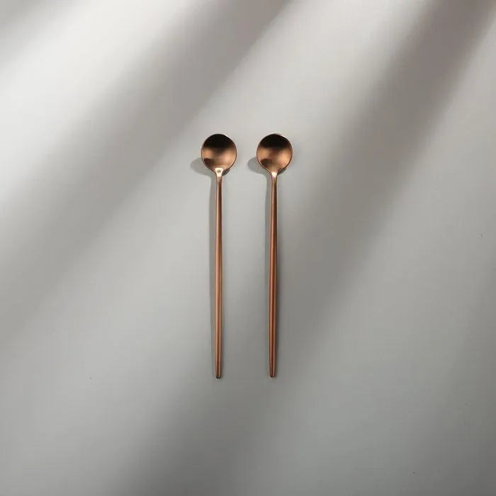Minimalist/ French Flatware Salad Servers, Serving Utensils & Individual Pieces-JAZZUPCO-Matte Rose Gold-Long Drink Spoon (2 Pieces)-JAZZUPCO