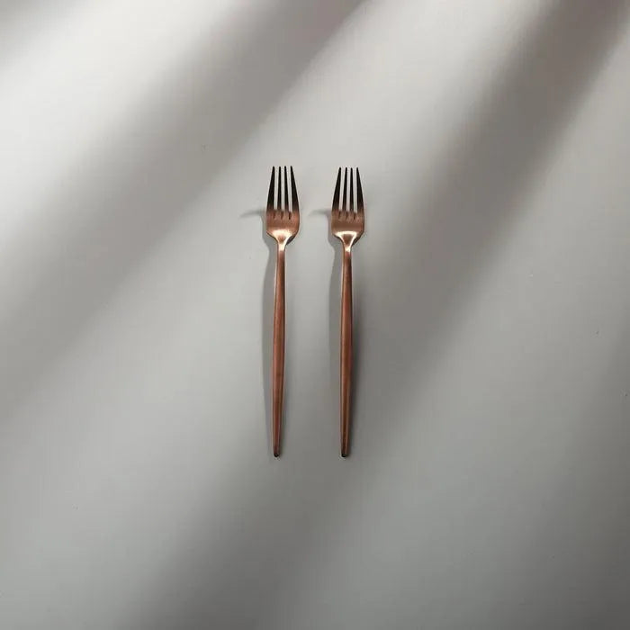 Minimalist/ French Flatware Salad Servers, Serving Utensils & Individual Pieces-JAZZUPCO-Matte Rose Gold-Salad Fork (2 Pieces)-JAZZUPCO