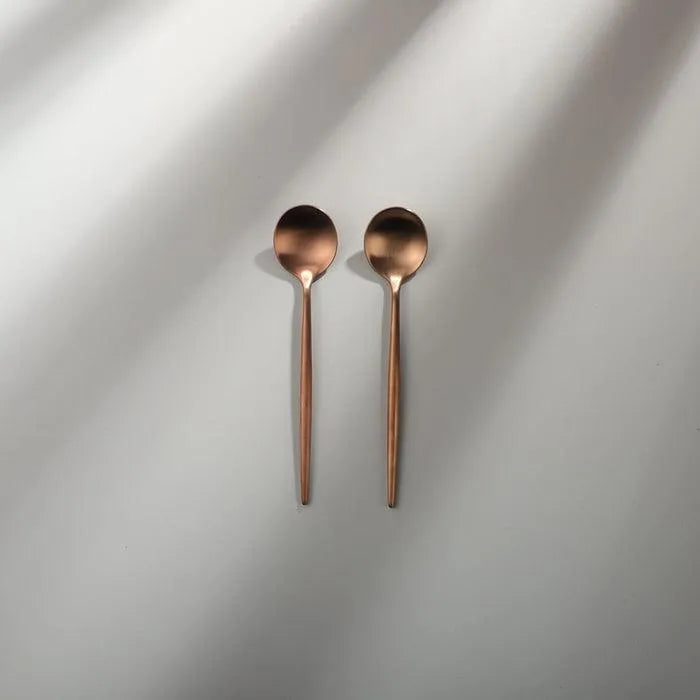 Minimalist/ French Flatware Salad Servers, Serving Utensils & Individual Pieces-JAZZUPCO-Matte Rose Gold-Dessert Spoon (2 Pieces)-JAZZUPCO