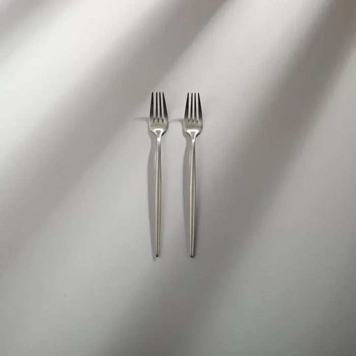 Minimalist/ French Flatware Salad Servers, Serving Utensils & Individual Pieces-JAZZUPCO-Matte Silver-Salad Fork (2 Pieces)-JAZZUPCO